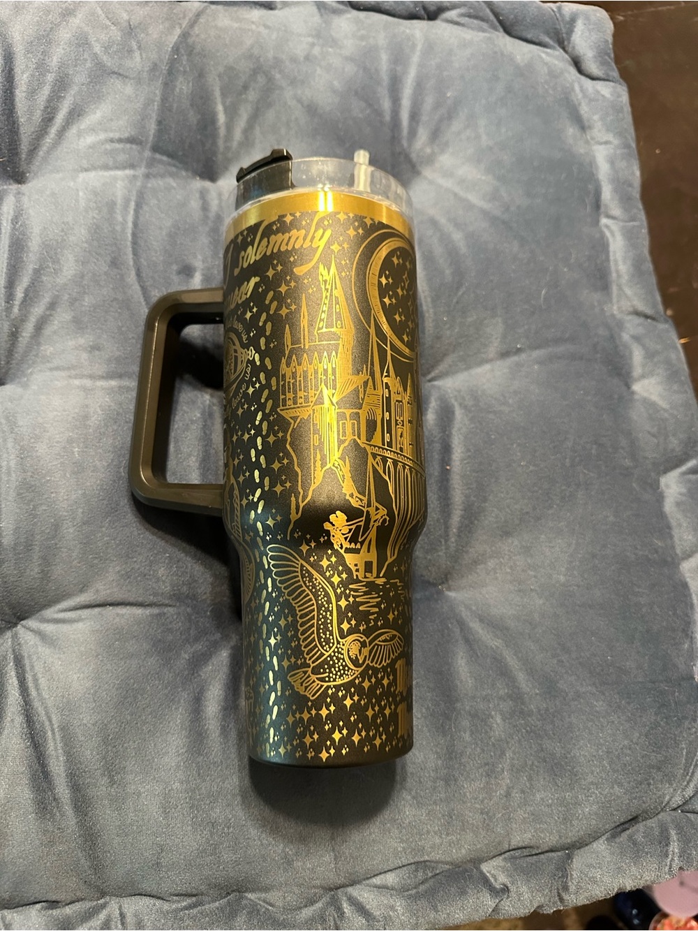 Gold and Black Harry Potter Illustrated Travel Tumbler with Handle - Home Dining